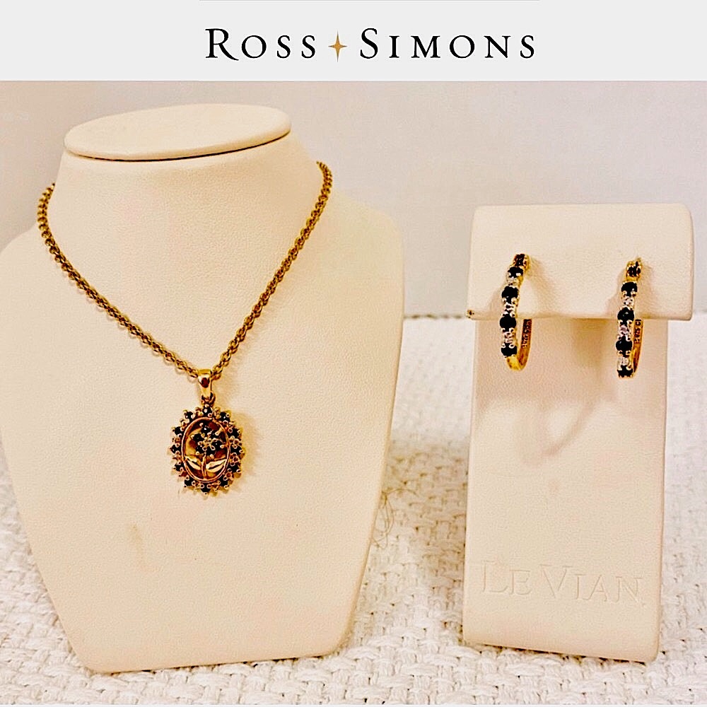 Ross Simons Floral Sapphire Pendant & Earrings 18Kt Gold Over Sterling Silver.